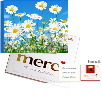Persönliche Grußkarte mit Merci: Gänseblümchen (250g)