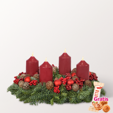 Bordeauxfarbener Adventskranz (Ø 30 cm)